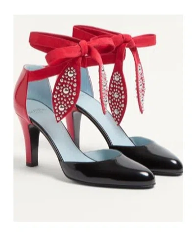 Valentino Black And Red Foliefoliage Décolleté In Black