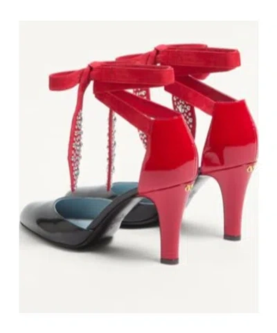 Valentino Black And Red Foliefoliage Décolleté In Black