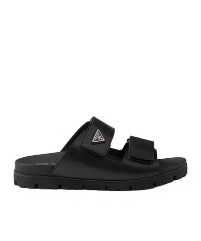 Prada Leather Strap Sandals In Black