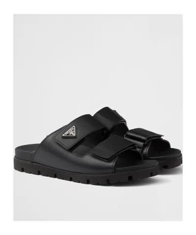 Prada Leather Strap Sandals In Black