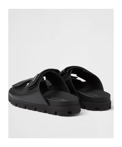 Prada Leather Strap Sandals In Black