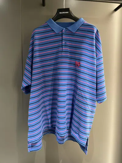 Balenciaga Laurel Regular Cotton Polo Shirt In Blue
