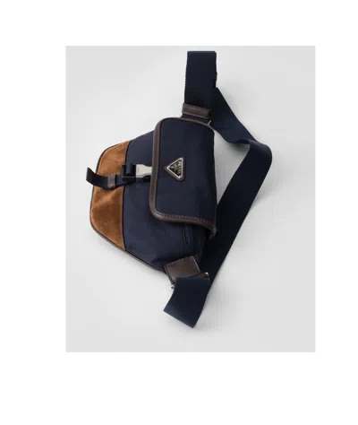 Prada Triangle-enamel Belt Bag In Blue/coffee