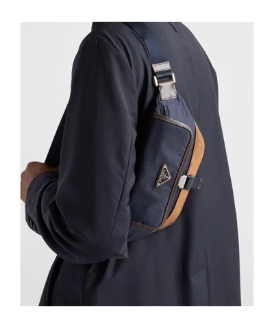 Prada Triangle-enamel Belt Bag In Blue/coffee