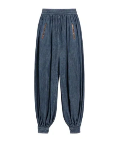 Valentino Chambray Denim Pants Elastic Cuffs In Blue