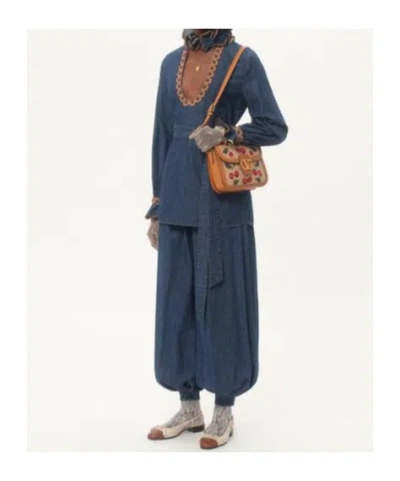 Valentino Chambray Denim Pants Elastic Cuffs In Blue