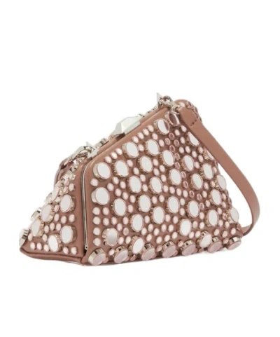 Attico Midnight Leather Clutch Circular Embellishments In Mud Color