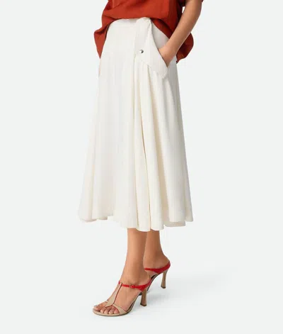 Bottega Veneta Flared High Waist Skirt With Metal Button In Chalk White
