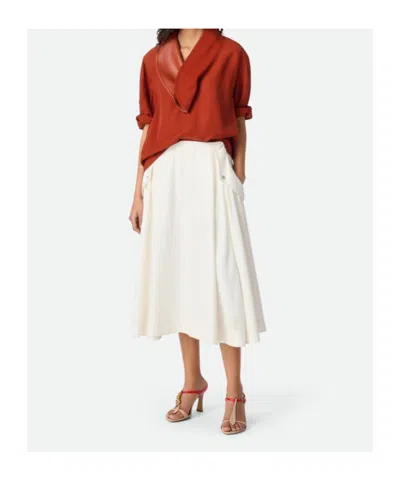 Bottega Veneta Flared High Waist Skirt With Metal Button In Chalk White