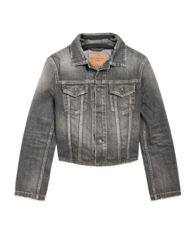 Balenciaga Dark Grey Denim Jacket With Laces Women In Gray
