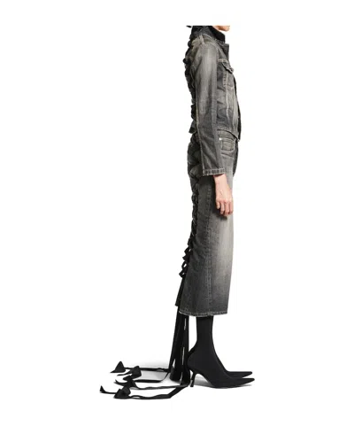 Balenciaga Dark Grey Denim Jacket With Laces Women In Gray