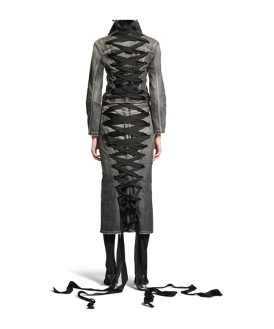 Balenciaga Dark Grey Denim Jacket With Laces Women In Gray