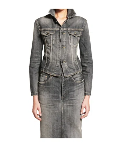 Balenciaga Dark Grey Denim Jacket With Laces Women In Gray