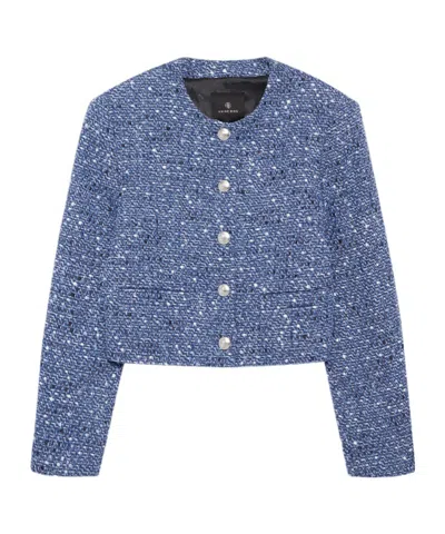 Anine Bing Max Mara Tina Short Water-repellent Cotton Twill Trench Coat In Blue Tweed