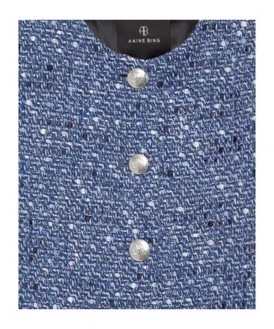 Anine Bing Max Mara Tina Short Water-repellent Cotton Twill Trench Coat In Blue Tweed