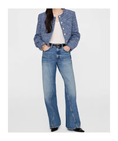 Anine Bing Max Mara Tina Short Water-repellent Cotton Twill Trench Coat In Blue Tweed