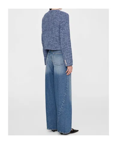 Anine Bing Max Mara Tina Short Water-repellent Cotton Twill Trench Coat In Blue Tweed