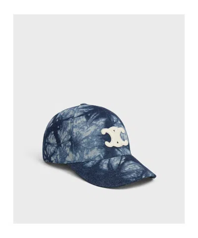 Celine Triomphe Baseball Cap In Tie Dye Cotton In Blue