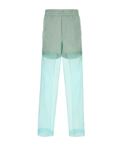 Dries Van Noten Sheer Overlay Elastic Waistband Back Pockets In Blue