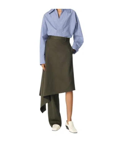Bottega Veneta Khaki Wool Subtle Stripe Skirt Trousers In Forest/caper Melange
