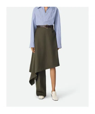 Bottega Veneta Khaki Wool Subtle Stripe Skirt Trousers In Forest/caper Melange