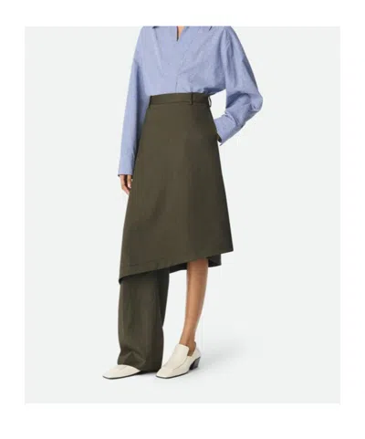 Bottega Veneta Khaki Wool Subtle Stripe Skirt Trousers In Forest/caper Melange