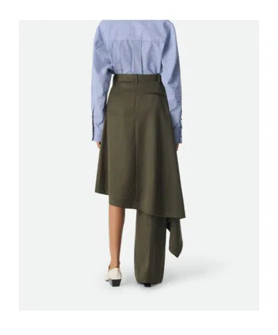 Bottega Veneta Khaki Wool Subtle Stripe Skirt Trousers In Forest/caper Melange