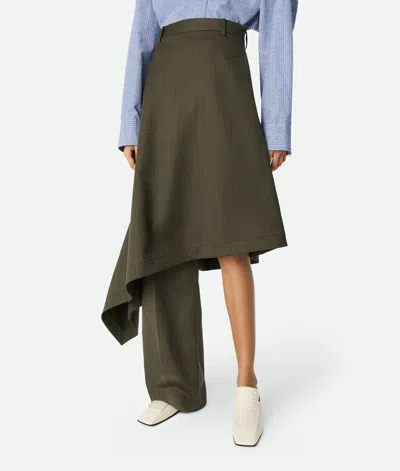 Bottega Veneta Khaki Wool Subtle Stripe Skirt Trousers In Forest/caper Melange