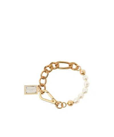 Dolce & Gabbana Logo-plaque Chain-link Bracelet In Yellow