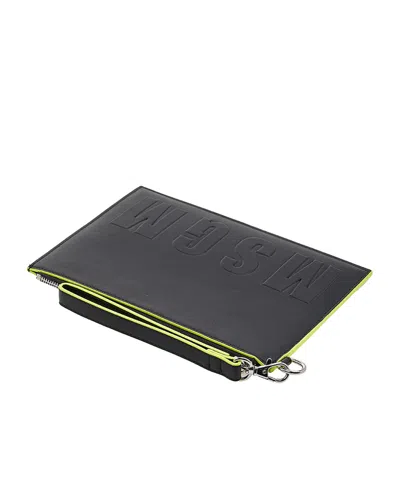 Msgm Embossed-logo Clutch Bag In Black