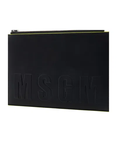 Msgm Embossed-logo Clutch Bag In Black