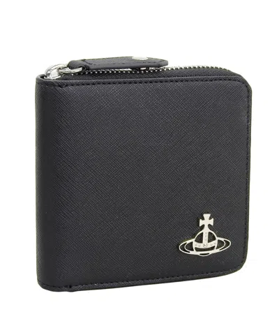 Vivienne Westwood Grained Rectangular Wallets With Silver-tone Hardware In Black