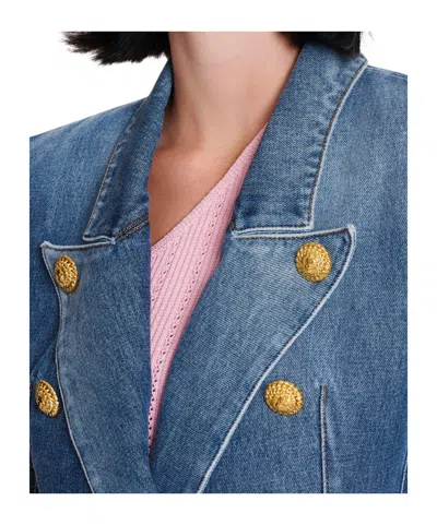 Balmain Long-sleeved Denim Coat In Blue