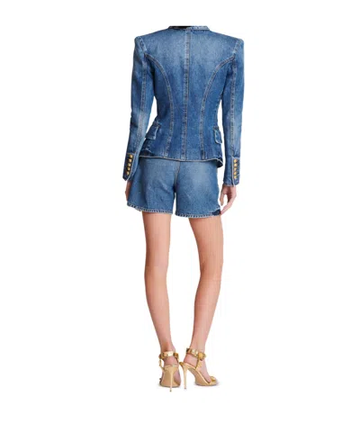 Balmain Long-sleeved Denim Coat In Blue