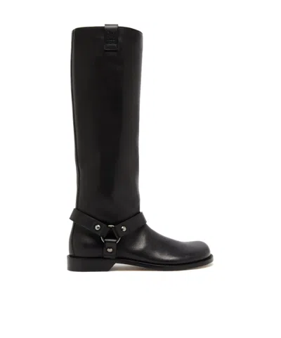 Loewe Campo Biker High Boot In Black Calfskin Leather In Black