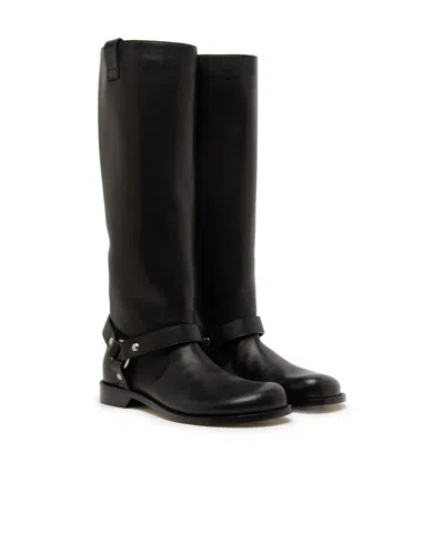Loewe Campo Biker High Boot In Black Calfskin Leather In Black