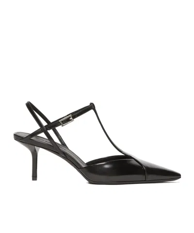 Max Mara Slingback In Abraded Leather In Black