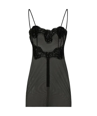 Dolce & Gabbana Lace Trim Stretch Tank Top Open Back In Black