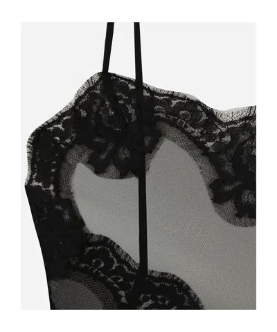 Dolce & Gabbana Lace Trim Stretch Tank Top Open Back In Black