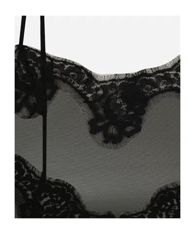 Dolce & Gabbana Lace Trim Stretch Tank Top Open Back In Black