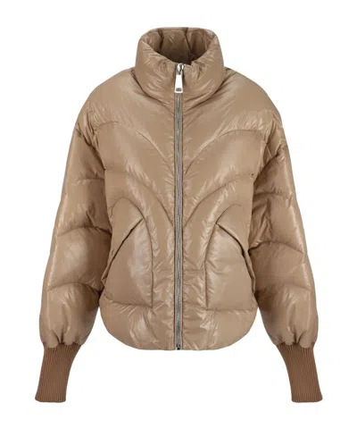 Khrisjoy Quilted High Collar Down Jacket With Side Pockets In Beige