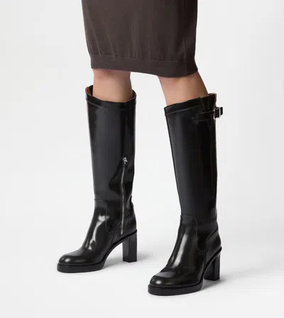 Tod's Platform Leather Boots In Black