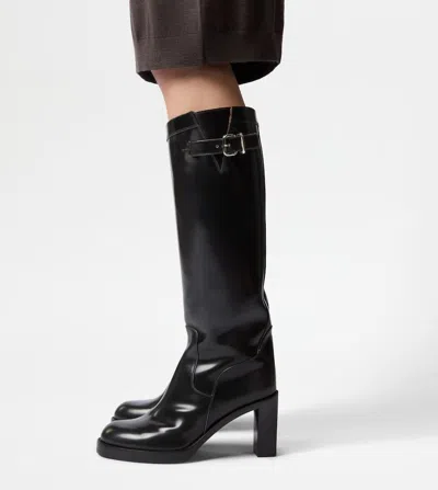 Tod's Platform Leather Boots In Black