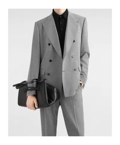 Dolce & Gabbana Double-breasted Wool Jacket In Gray