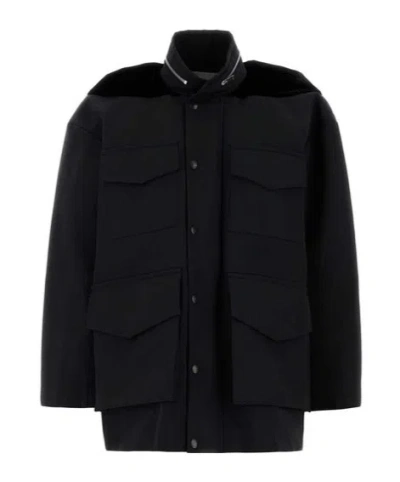 Sacai Black Grosgrain Oversize Jacket In Multi