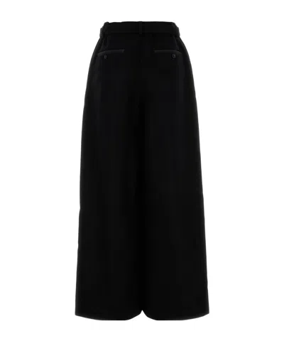Sacai Wide-leg Wool Trousers With Belted Waist In Black