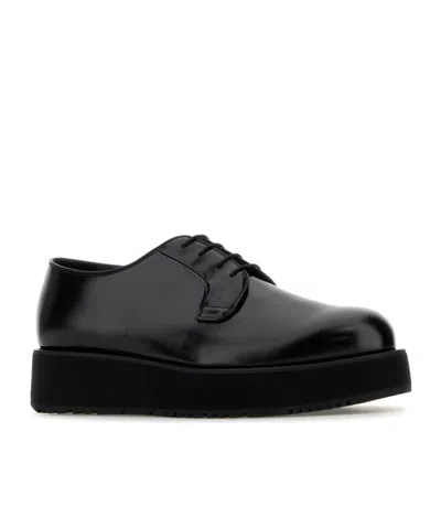 Prada Leather Lace-up Shoes Platform Sole In Black