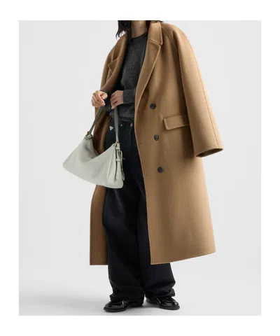 Prada Double-breasted Cashgora Coat In Brown