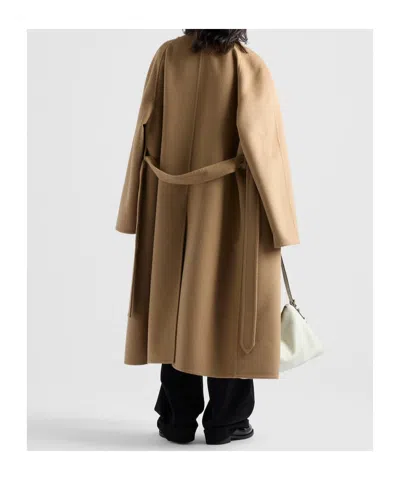 Prada Double-breasted Cashgora Coat In Brown