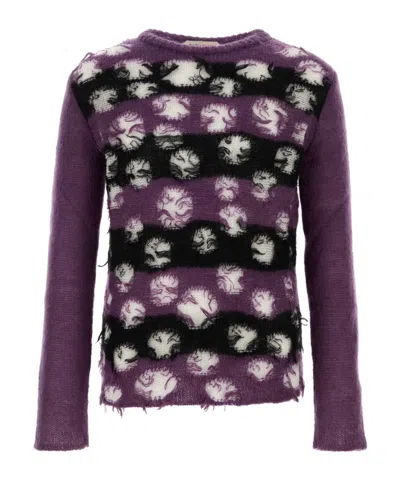 Namacheko Wool Blend Crew-neck Sweater With Intentional Rips In Purple